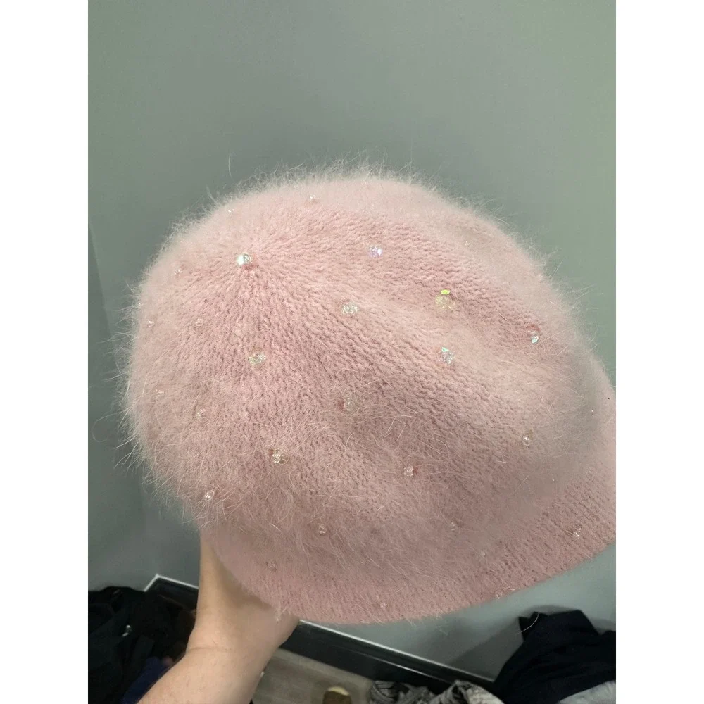 Limited Too Kids Pink fuzzy Beaded Bucket Hat Girls Large bratz Y2K 2000's‎